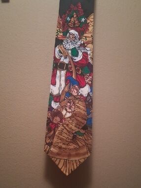 Addiction Festive Santa Christmas Novelty Tie in Red, Green, Gold 100% Silk